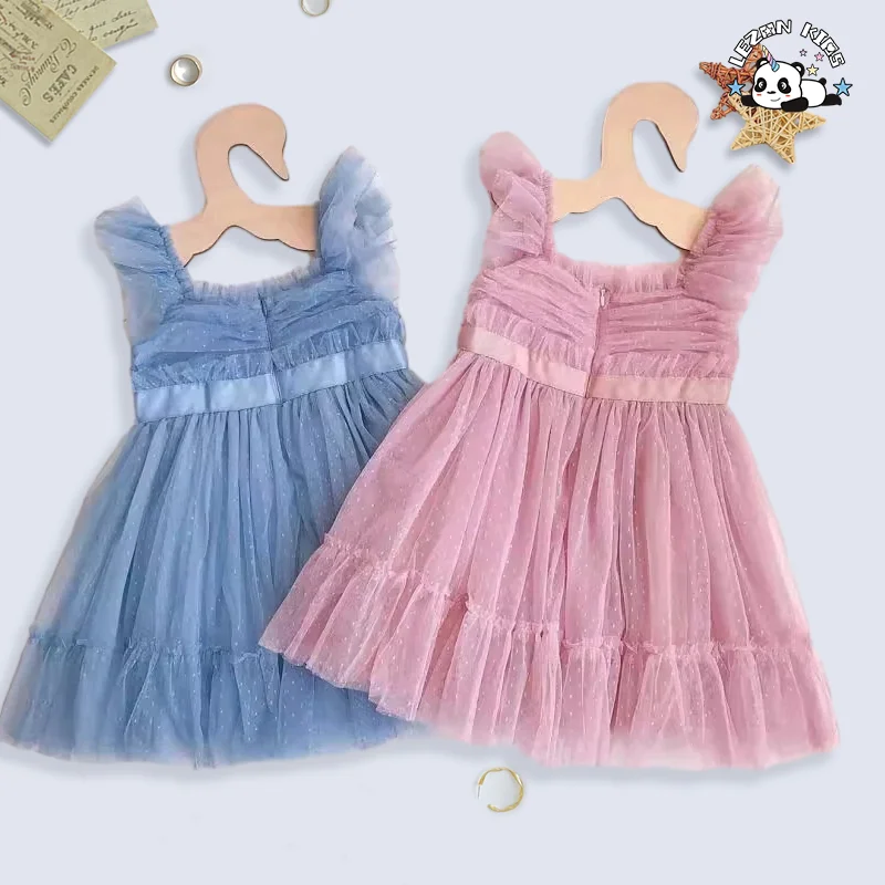 LEZONKIDS - Vestidos de verão personalizáveis com smocking e aplicação de coração de lantejoulas para crianças e bebês com ombros franzidos